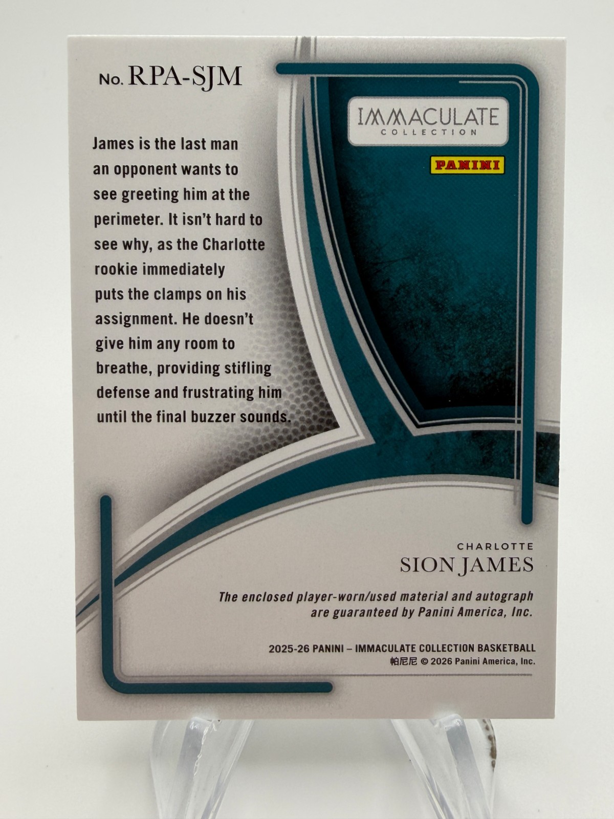 2025-26 Origins SION JAMES Immaculate Collection Rookie Patch Auto /99 RPA view 2