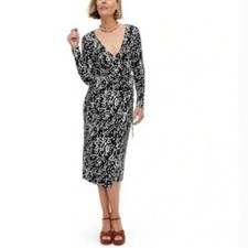 Women's Long Sleeve Midi Sea Spots Black Wrap Dress - DVF for Target XXS