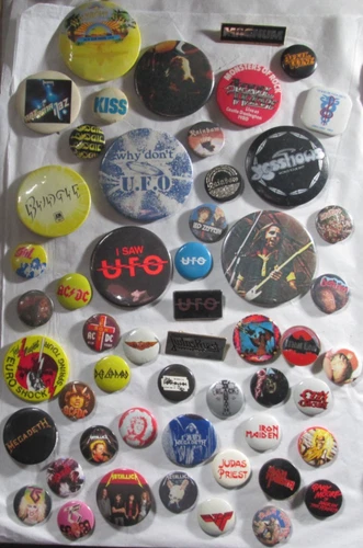 Iron Maiden Yes UFO Etc 50 X Vintage 70s & 80s Pin Button Badges Heavy Rock Prog