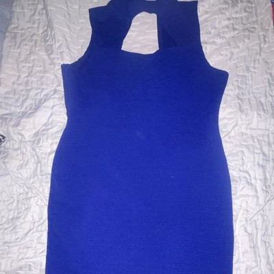 Women s Blue Sleeveless Bodycon Mini Dress Cut-Out Back Scoop Neck Stretch M