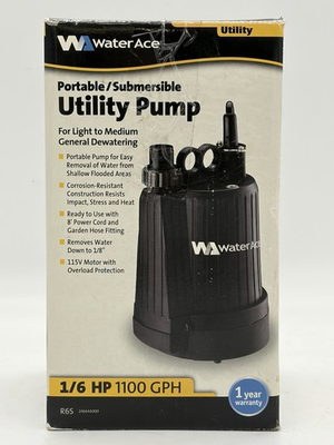 #ad Water Ace R6S Portable Submersible Electric Water Pump 1 6 HP 1100 GPH 5 8quot; Hose $42.49