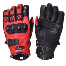 Red Short Leather Knuckle Protection Motorbike Motorcycle Gloves 