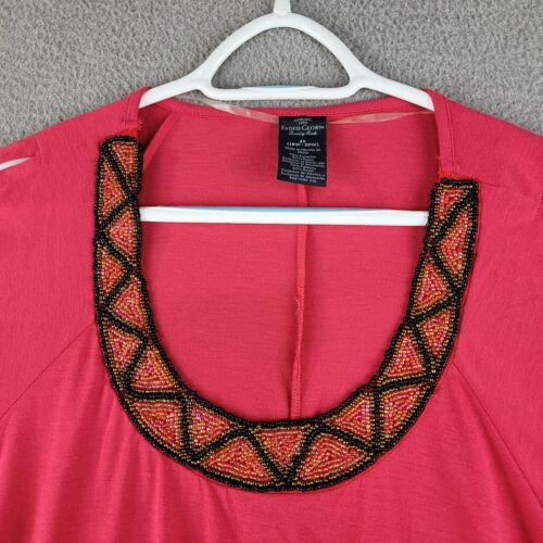 Faded Glory Shirt Womens 2X Pink Blouse Scoop Neck Beaded Pleated Elastic Hem - Picture 3 of 10