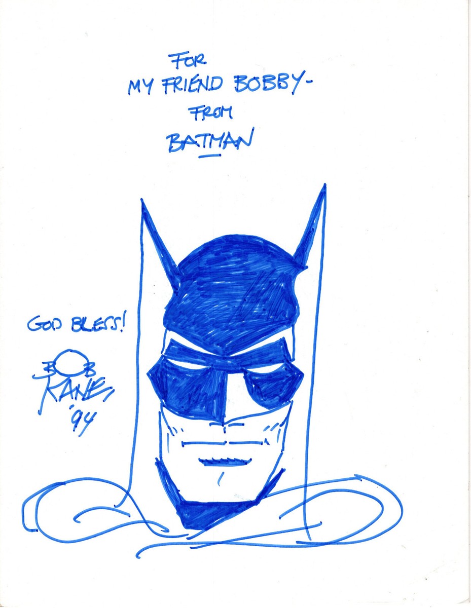 BOB KANE ORIGINAL HAND SIGNED 8x11 DRAWING OF BATMAN AMAZING+RARE