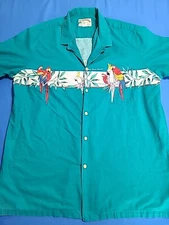 Vintage Paradise Found Shirt Men's Hawiian Parrot Print Made In USA