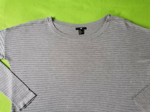 H&M Pulli Pullover *M *38/ 40 *Grau mit Lurex *Streifen *leicht Oversized - Bild 5 von 8