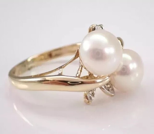 2Ct Round Cut Genuine White Pearl Bypass Engagement Ring 14K Yellow Gold Plated - 第 5/8 張圖片
