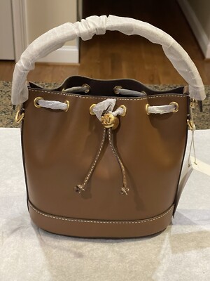 Tory Burch T Monogram Leather Bucket Bag - Moose - Style#80504