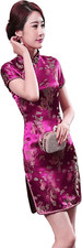 Mandarin Collar Cheongsam Chinese Dragon Print Side Slits Qipao Dress S NEW