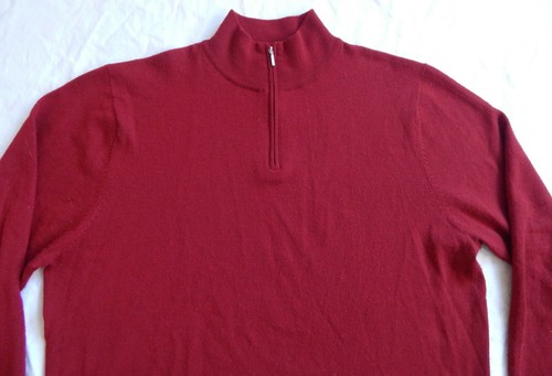 Fine Pure Merino Wool Red Half Zip Turtleneck Sweater - 2XL Mens Garret Scott - Picture 5 of 6