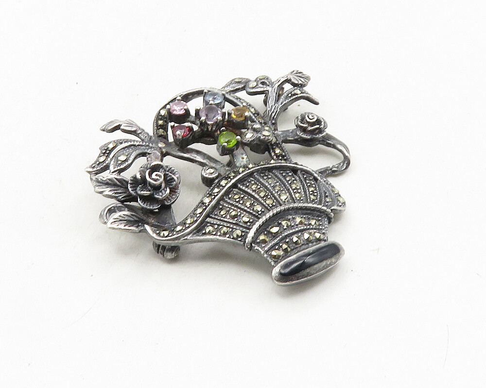 purinページ 925 Silver Vintage Topaz Amethyst Peridot & Citrine Floral