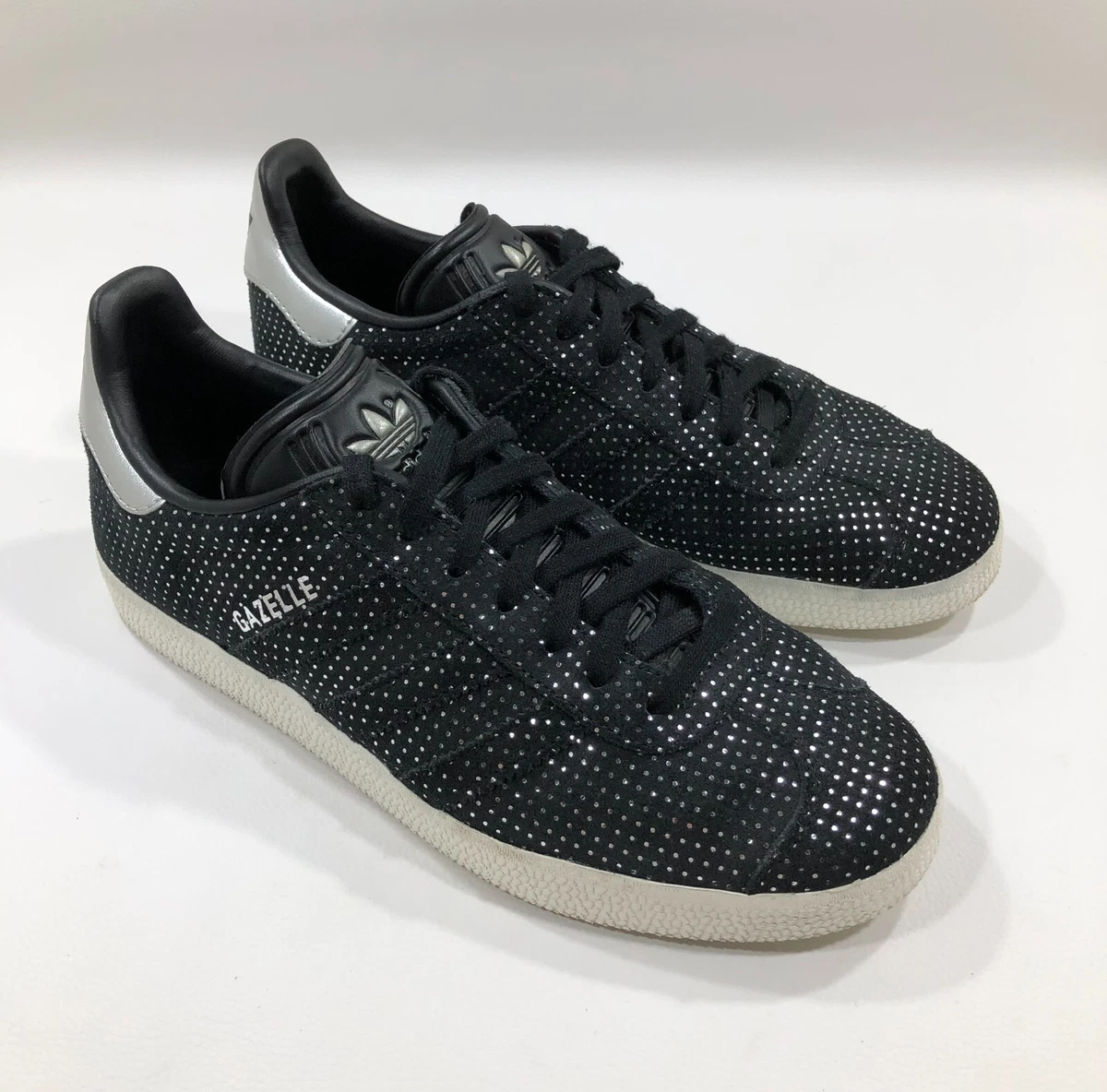 Adidas Gazelle schwarz Wildleder silber Punkte Turnschuhe Schuhe BY9363 Damen Gr