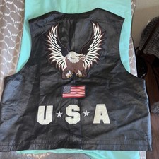 Leather Guide Gear Black Motorcycle Vest No Size American Flag Bald Eagle USA