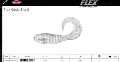 Lot 200 leurre BERKLEY flexgrub shad 5 cm Ghost peche carnassier sandre twists - Photo 1/4
