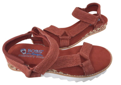 Skechers Women's Bobs Desert Kiss Hi Metro Glow Sandals Brick Red Size:8 128X