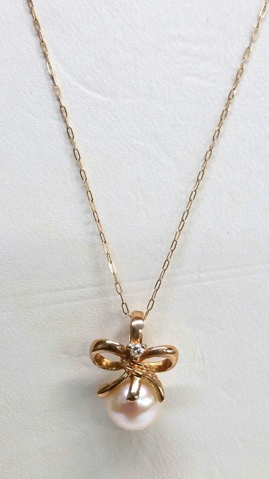 STUNNING 14K YELLOW GOLD DIAMOND & 7MM ROUND PEARL 18'' NECKLACE  - Image 3 of 3