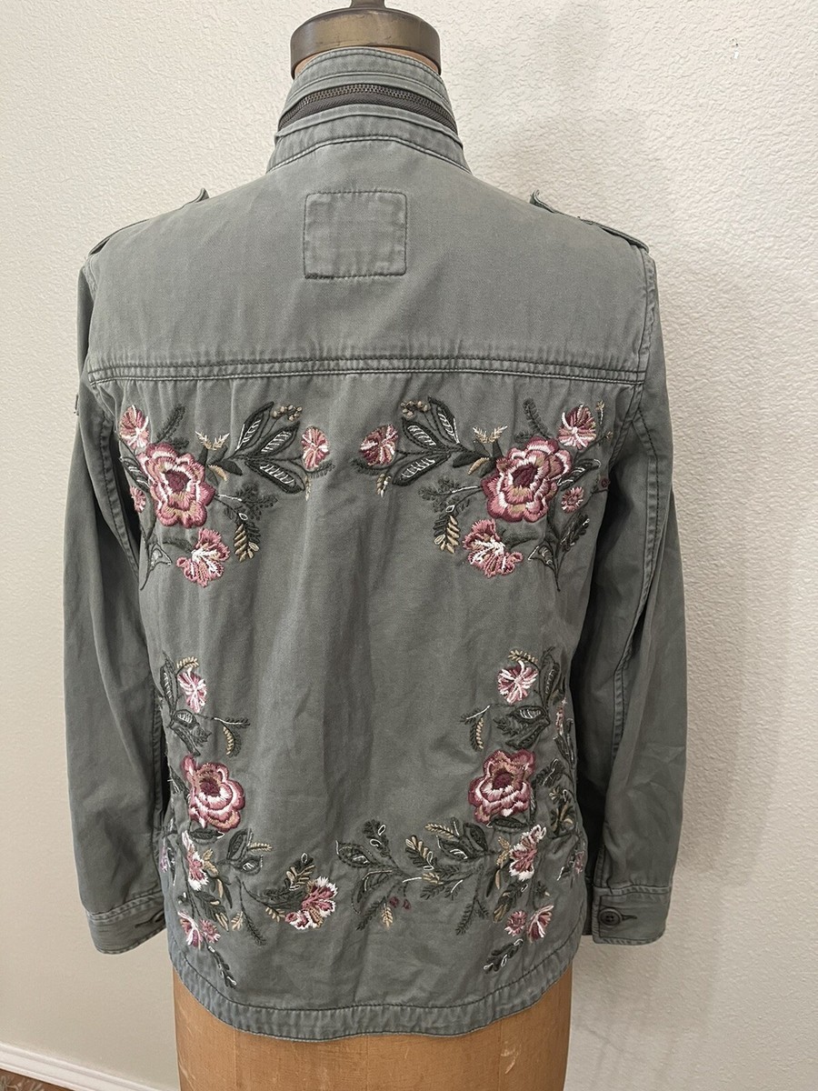 Abercrombie & Fitch Army Green Military Floral Embroidery