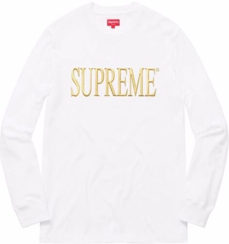 Supreme GOLD LOGO Long Sleeve WHITE Size Medium | eBay