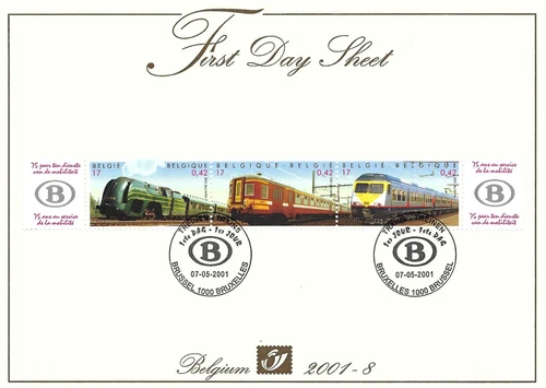 [FDS53] Belgium FDS 2001-8 Railroad Trains First Day Sheet SUPERB