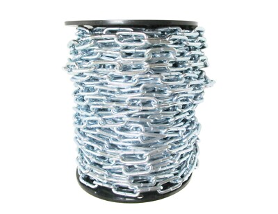 Straight Link Coil Chain 1/0 x 100 FT Bulk Reel 440 lbs Rigging Utility Plated