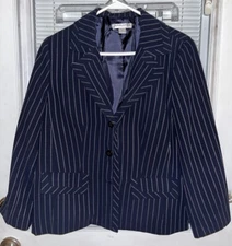 Pendleton Blazer Jacket Suit Separate Navy Blue Striped Button Petite Sz 14 EUC