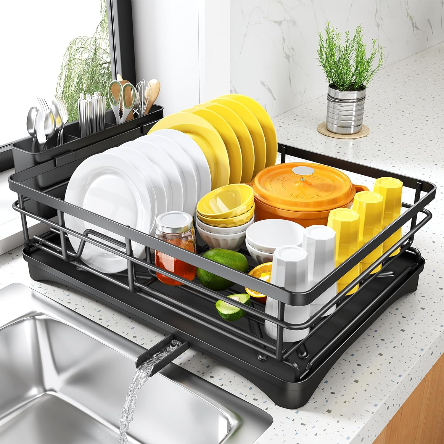 Dish Drying Rack for Kitchen Counter - Large Dish Rack with Drainboard,Rustproof-image