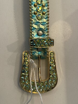 BB Simons Women's Leather Belt Green Emerald. 45 CM Long 