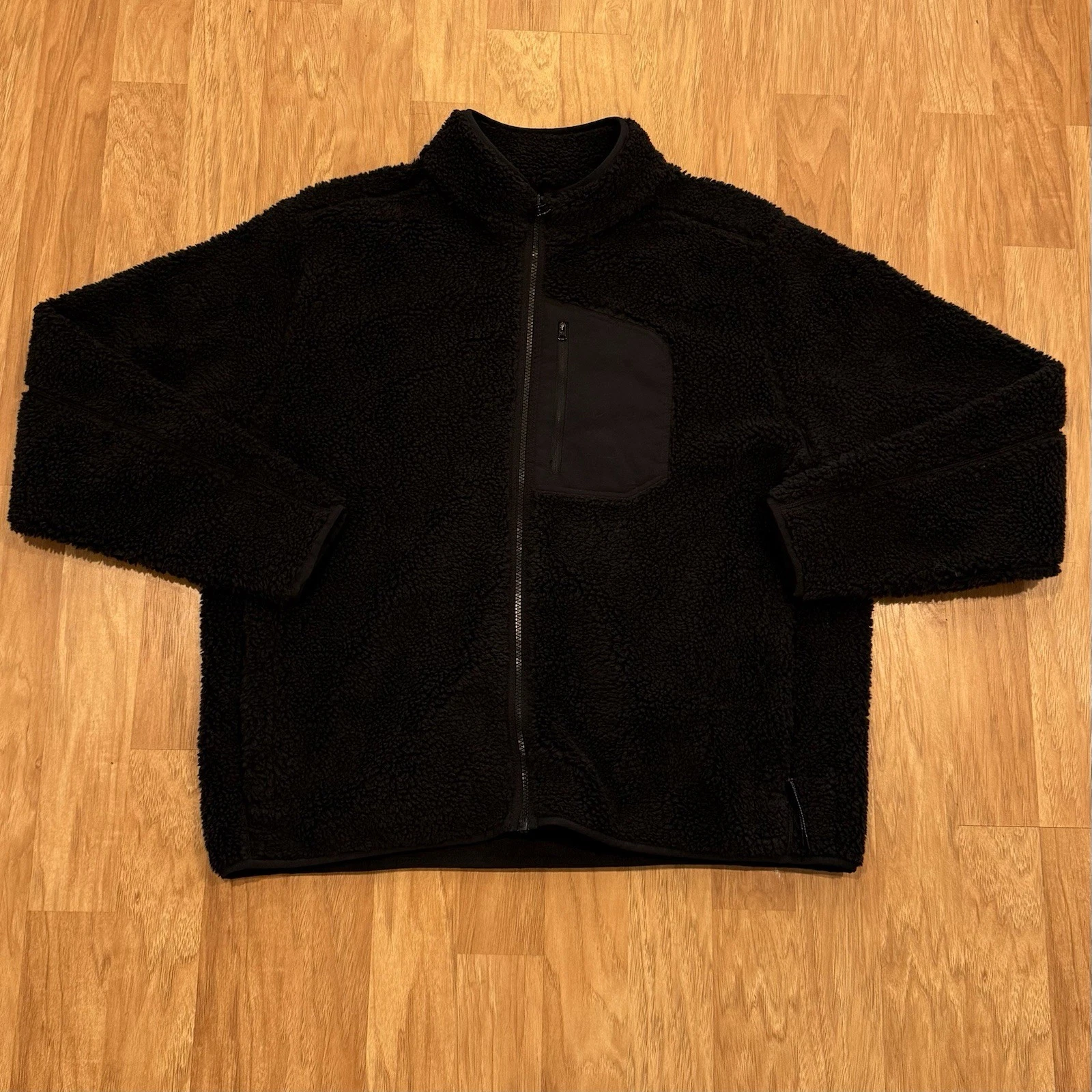 Lands’ End Black Fleece Full Zip Pockets Jacket Warm Fall Men’s Size XL EUC
