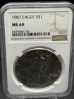 1987 American Silver Eagle $1 NGC MS69 | 1 oz .999 Silver | Key Early Date