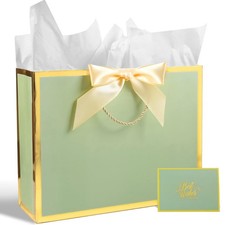 Sage Green Gift Bag with Ribbon, 13 Large Gift Bag with Handle, Greeting Card...