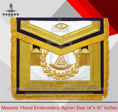 Past Master  Blue Lodge Masonic Apron   Purple Velvet with Gold Hand Embroidery