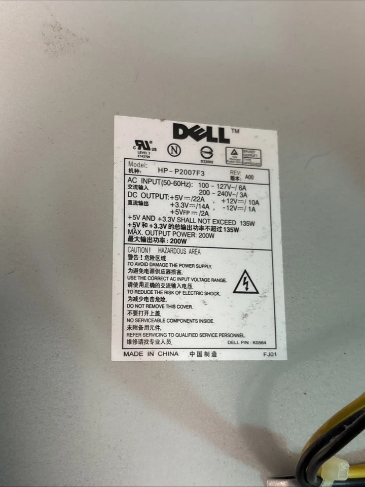 Dell K0564 200w Mini-ATX Desktop Power Supply PSU @MB200 - Image 2 of 2