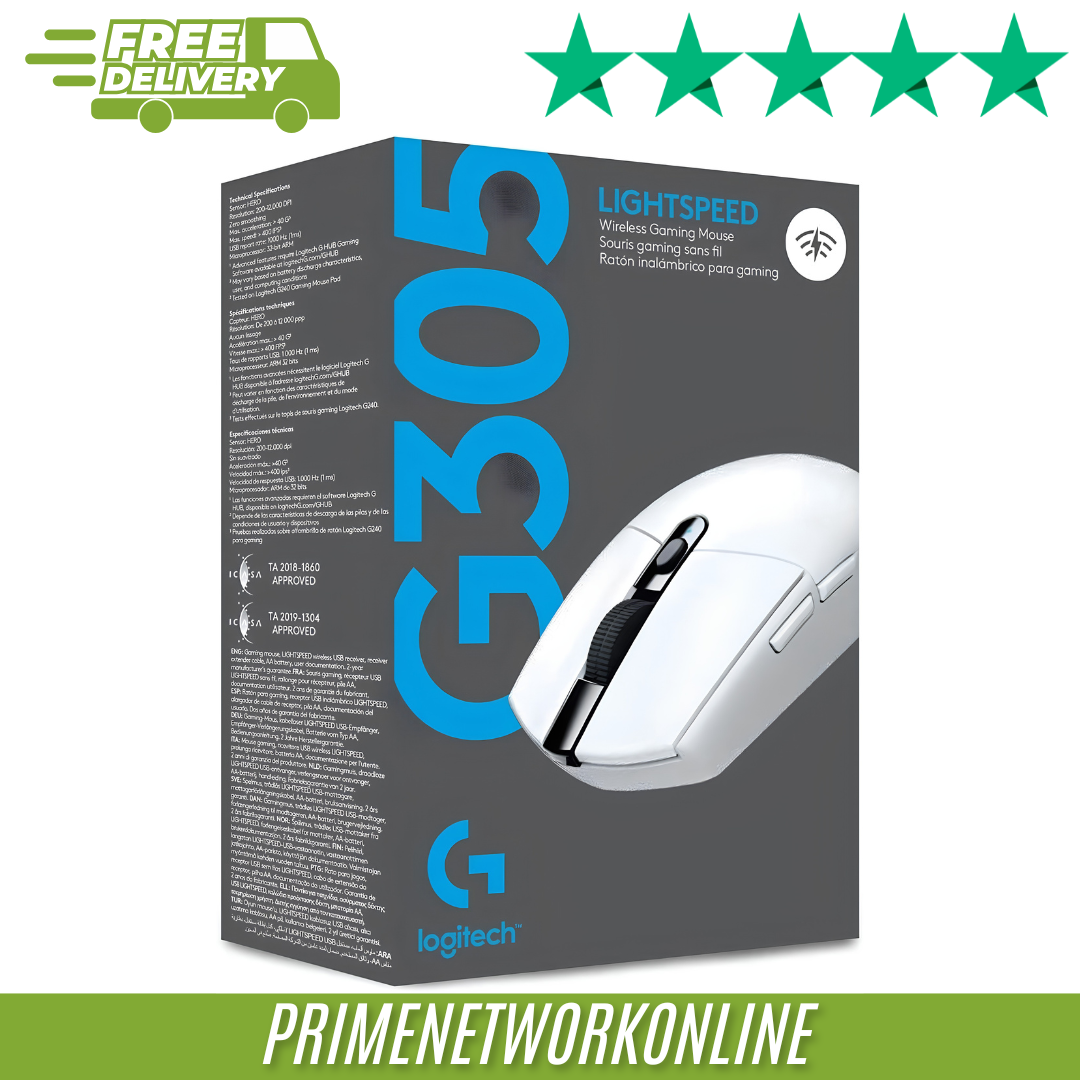 Logitech G305 LIGHTSPEED Wireless Gaming Mouse, HERO 12K Sensor, 12k DPI, White