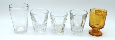 5 Vintage Shot Glasses Capstan, Anchor, Taiwan - Bar Ware Clear - and Amber