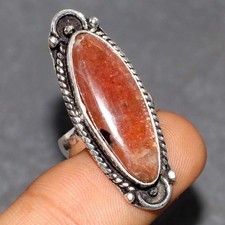 925 Silver Plated Sunstone Ring Handmade Gemstone Jewelry Size US 5 JW