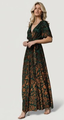 Baltic Born Large Uma Velvet Maxi Dress Green Bronze Floral Boho Formal  Glam | eBay