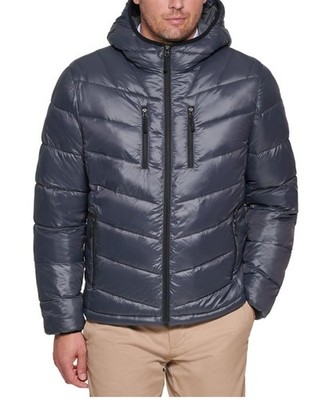 Club Room Men's Chevron Quilted Hooded Puffer Jacket Charcoal 2X-Large 2XL $125