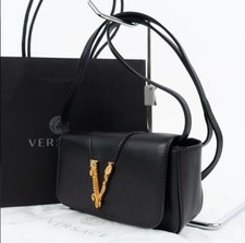 Autentica borsa a tracolla Versace Virtus pelle nero oro donna usata dal Giappone