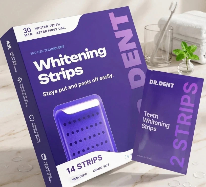 DR.DENT Purple Whitening Strips | Peroxide Free Gentle Teeth Whitening – 14 Ct