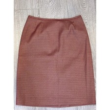 Le Suit 8 Burgundy Tan Micro Check Pencil Skirt Chic Quiet Luxury