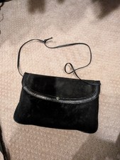 Black Leather Satchel Shoulder Bag Vintage Suede, 80s Handbag