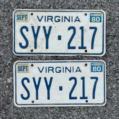 1973 1980 Virginia License Plate Pair Auto Tag Garage Decor Vintage SYY 217