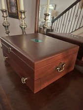 Reed & Barton Wood Flatware Chest Mahogany Finish Tarnish Proof Lining Drawer