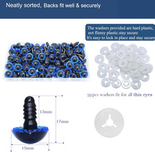 100Pcs Safety Eyes and Secure Washers - 15mm Blue Plastic Safety Eyes Croche...