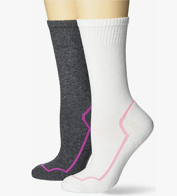 Womens Mini Crew Walking Socks Ecosport 2 Pair Grey White HUE $16 NWT