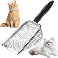 Cat Litter Scoop - Long Handle Scooper, Rustproof Stainless Steel Mesh, Non-Slip