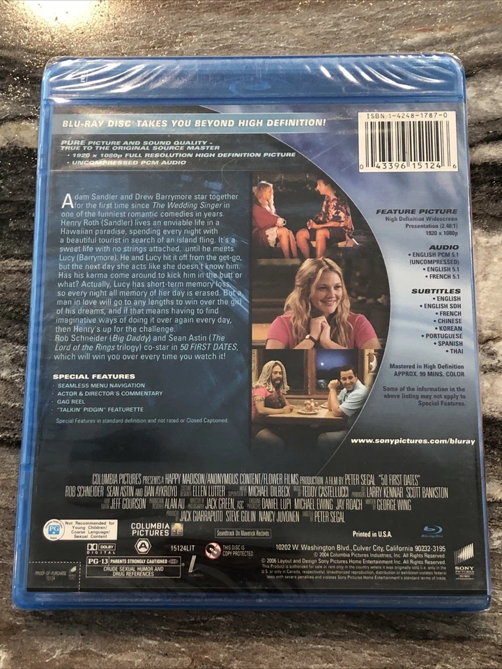 50 First Dates 2004 Blu-ray Adam Sandler Drew Barrymore Dan Aykroyd New Sealed - Image 2 of 2