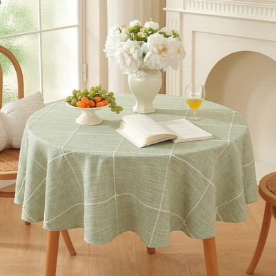 Zobesta Green Linen 70'' Round Tablecloth Christmas, Cotton Plaid Green Line