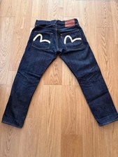 Jeans conici Evisu 2000T W32 vernice gabbiano blu scuro ottimo usato raro Fr Ja