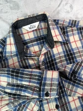 Woolrich Shirt Jacket Mens Large Blue Cream Plaid Wool Flannel Outdoor